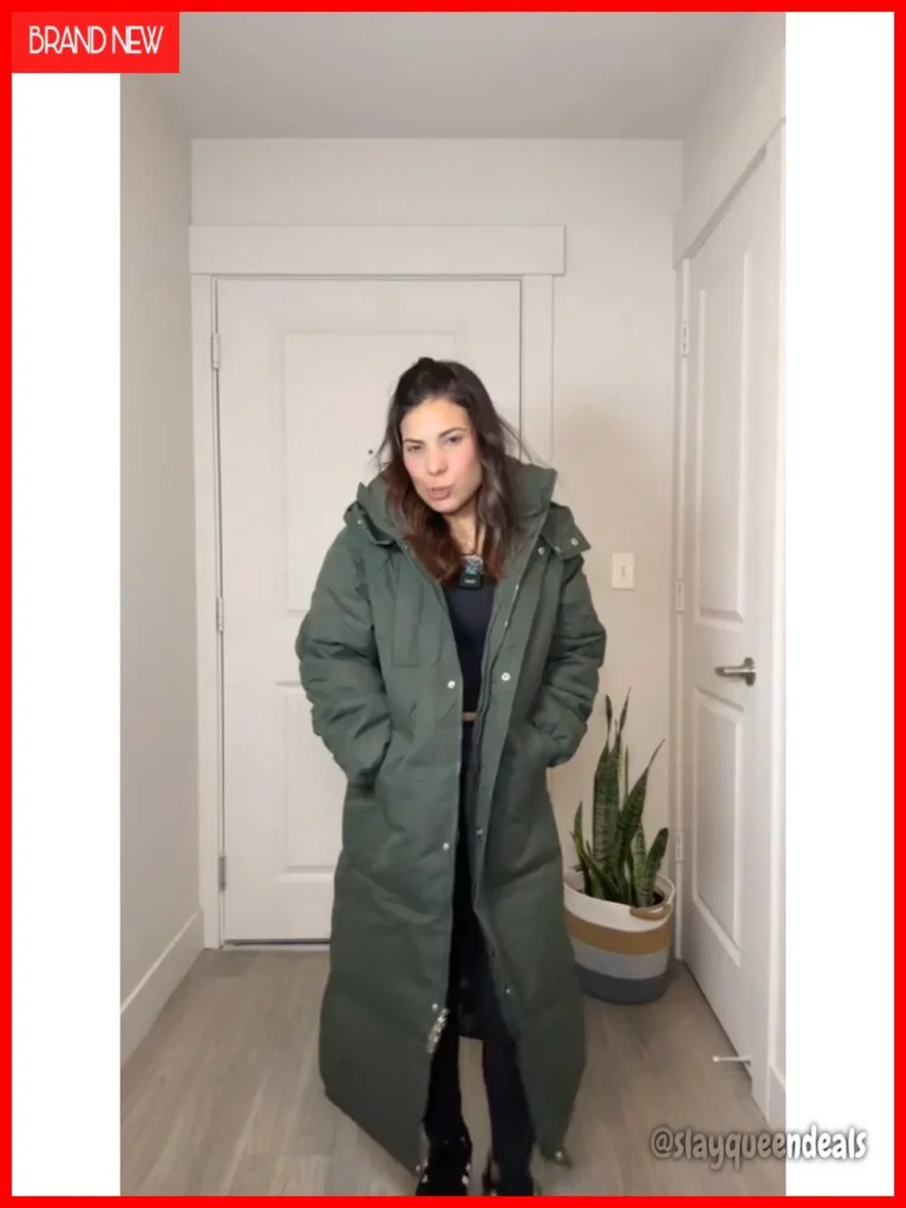 Winter Long Puffer Coat Hooded Parka Full Length Down Zip Front